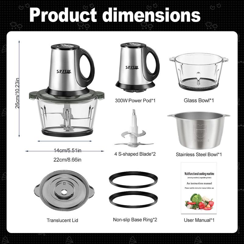 SPZTJK 2L Baby Food Processor with Dual Bowls & Copper Motor Grinder