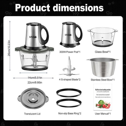 SPZTJK 2L Baby Food Processor with Dual Bowls & Copper Motor Grinder